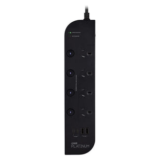 Crest Platinum 1.8M Surge Protector 4 Socket Switched Power Board with 4 USB Ports PD 65W