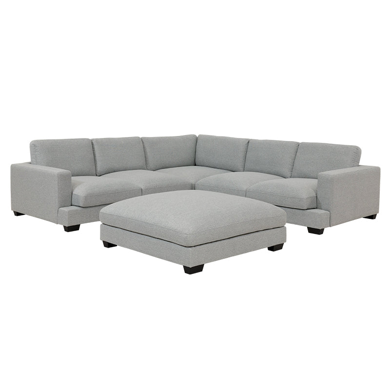 Daria 5 Seater Corner Fabric Lounge with Ottoman - Light Grey