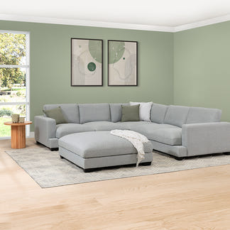 Daria 5 Seater Corner Fabric Lounge with Ottoman - Light Grey