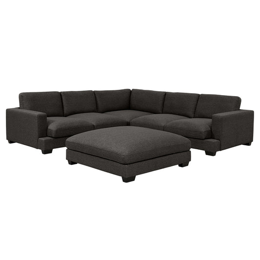 Daria 5 Seater Corner Fabric Lounge with Ottoman - Dark Grey