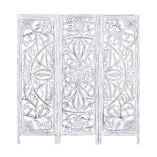 Diego Carved Timber Privacy Screen - White Antique