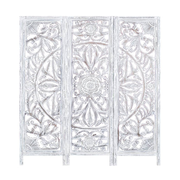 Diego Carved Timber Privacy Screen - White Antique