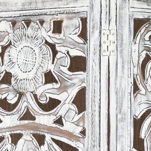 Diego Carved Timber Privacy Screen - White Antique