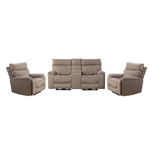 Dynasty 2+1+1 Electric Fabric Recliner Suite - Latte