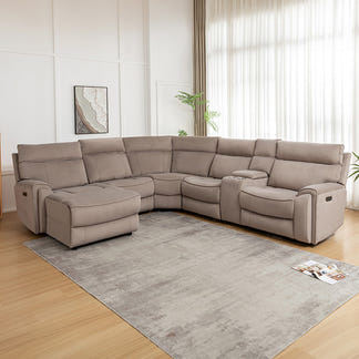 Dynasty 5 Seater Corner Fabric Lounge with LHF Chaise - Latte