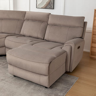 Dynasty 5 Seater Corner Fabric Lounge with RHF Chaise - Latte