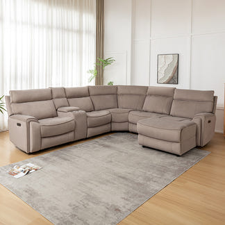 Dynasty 5 Seater Corner Fabric Lounge with RHF Chaise - Latte