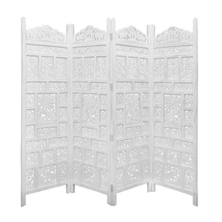 Elephant Carved Timber Privacy Screen - White
