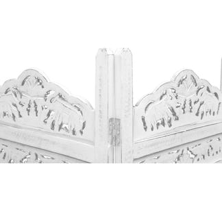 Elephant Carved Timber Privacy Screen - White