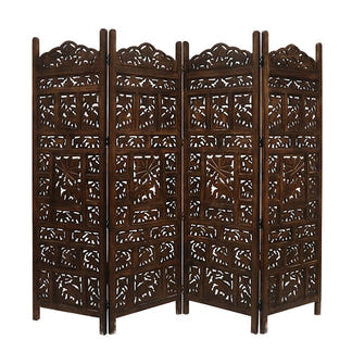 Elephant Carved Timber Privacy Screen - Burnt Brown
