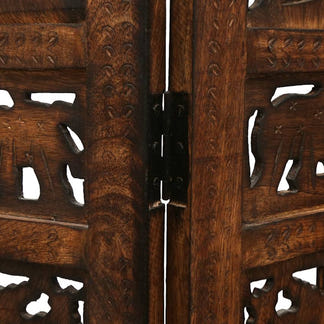 Elephant Carved Timber Privacy Screen - Burnt Brown