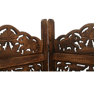 Elephant Carved Timber Privacy Screen - Burnt Brown