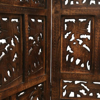 Elephant Carved Timber Privacy Screen - Burnt Brown