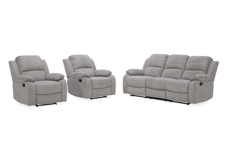 Estate 3+1+1 Fabric Recliner Lounge Suite - Light Grey