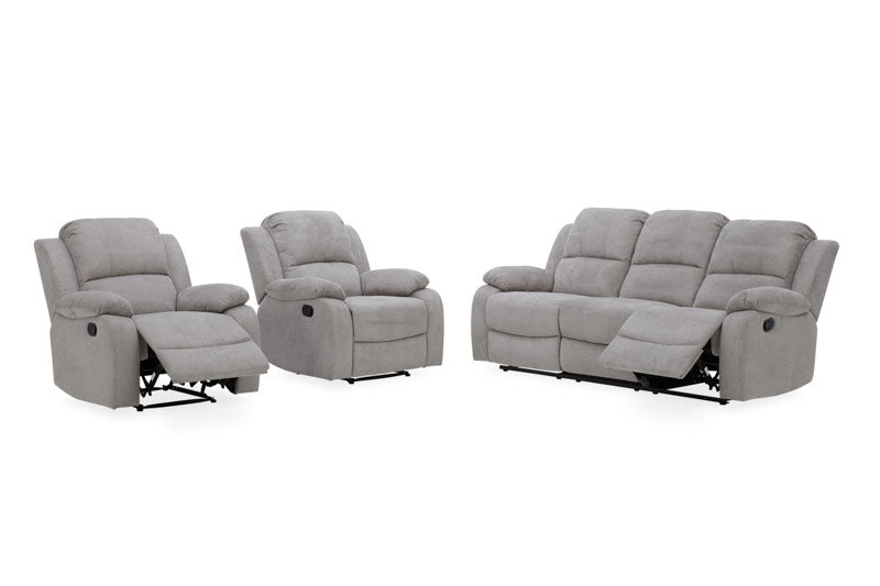Estate 3+1+1 Fabric Recliner Lounge Suite - Light Grey