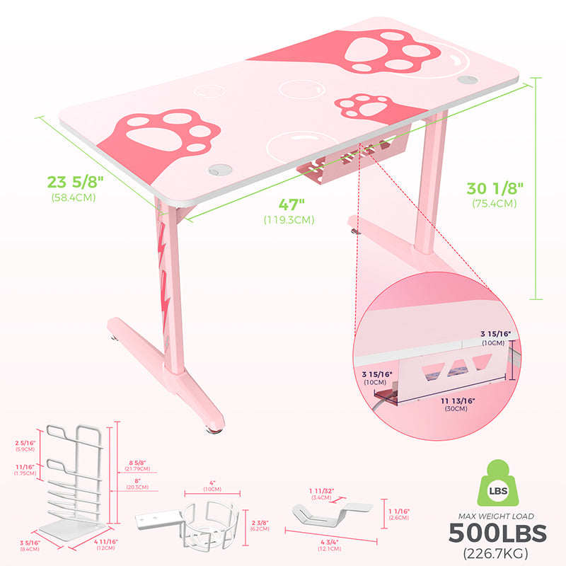 Eureka Ergonomic GIP-P47 Gaming Desk - Pink