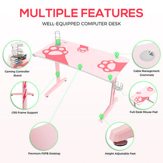 Eureka Ergonomic GIP-P47 Gaming Desk - Pink