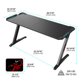 Eureka Ergonomic Z60 Gaming Desk with RGB Lights - Black
