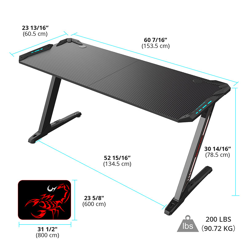 Eureka Ergonomic Z60 Gaming Desk with RGB Lights - Black