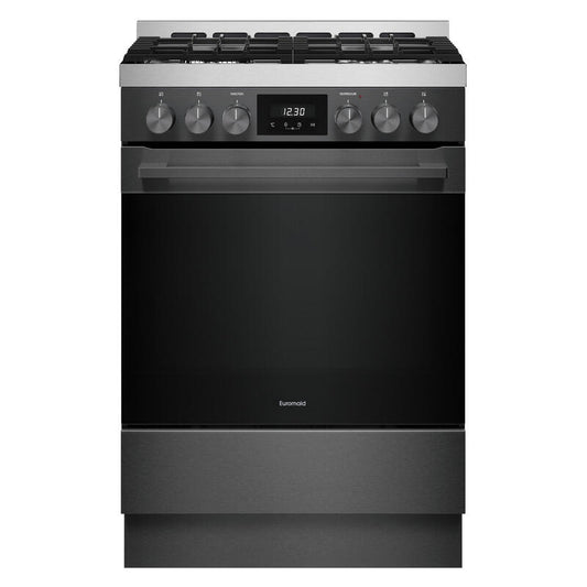 Euromaid 60cm 11 Function Pyrolytic Dual Fuel Freestanding Cooker - Dark Stainless Steel
