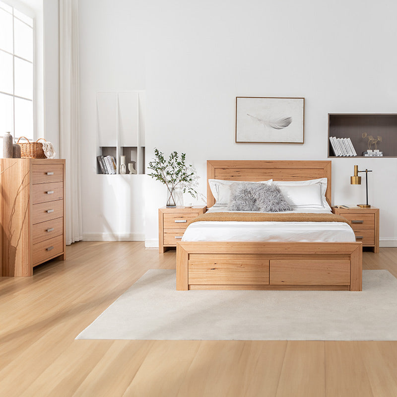 Eva 4 Piece King Timber Bedroom Suite - Messmate/Natural