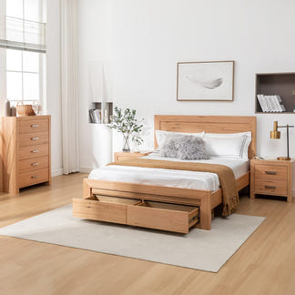 Eva 4 Piece King Timber Bedroom Suite - Messmate/Natural