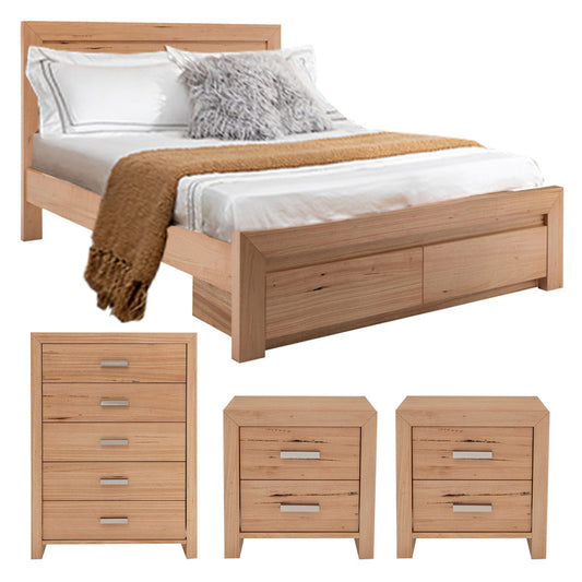Eva 4 Piece Queen Timber Bedroom Suite - Messmate/Natural