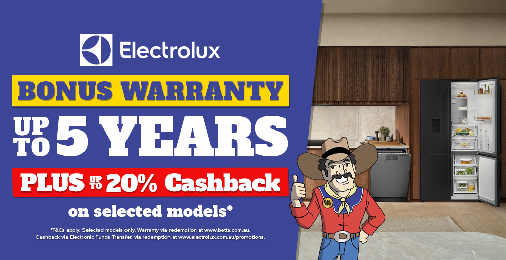 Up To 5 Years Bonus Warranty Plus Up To 20% Cashback On Selected Electrolux