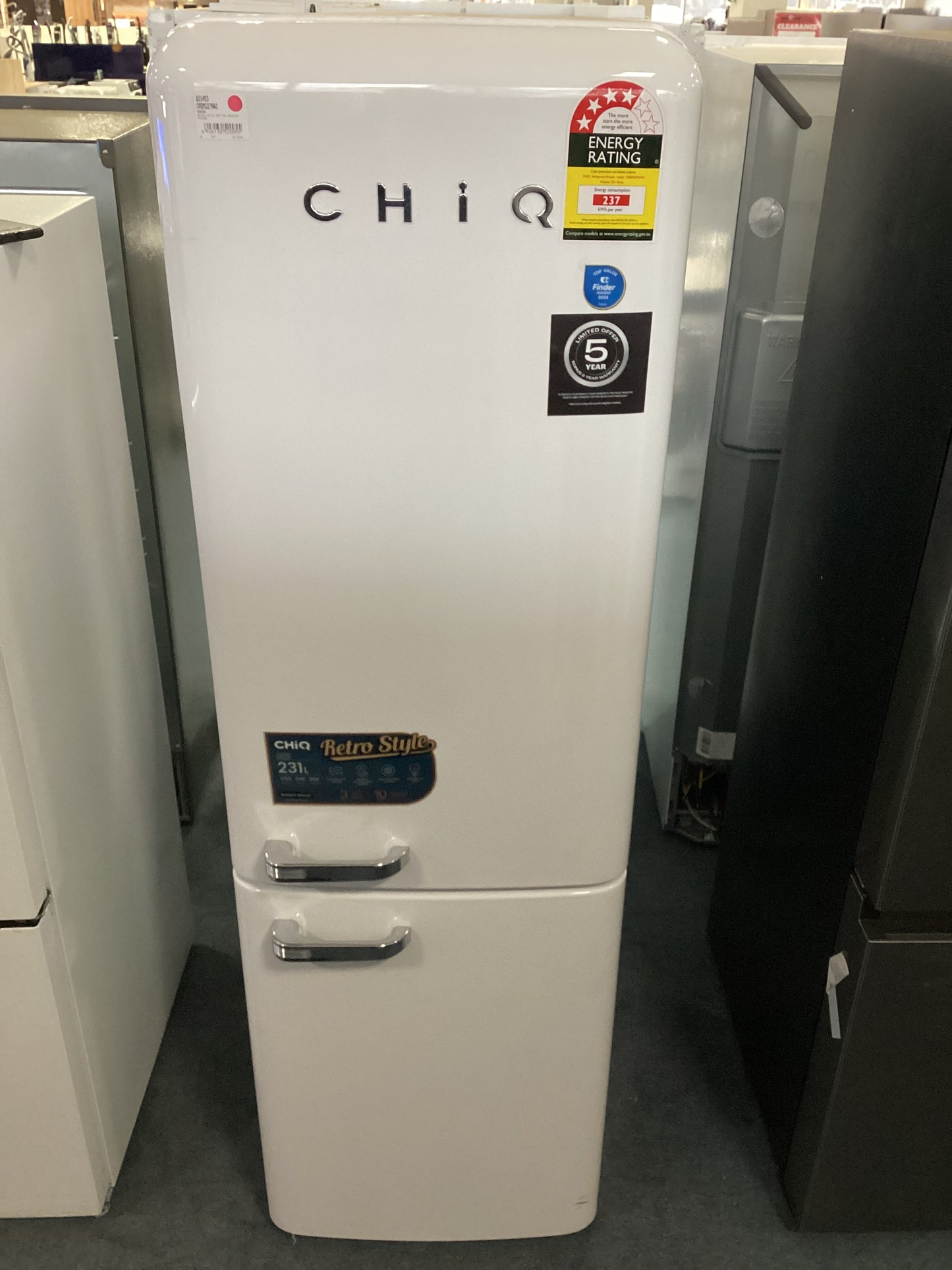 CHiQ 231L Bottom Mount Fridge Freezer - White (Retro Style)