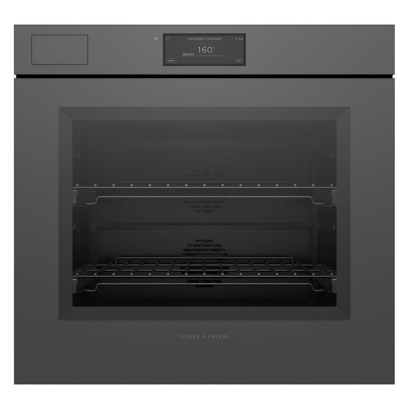 Fisher & Paykel 76cm Minimal Handleless Pyrolytic Steam Assist Oven - Grey Glass (Series 11)