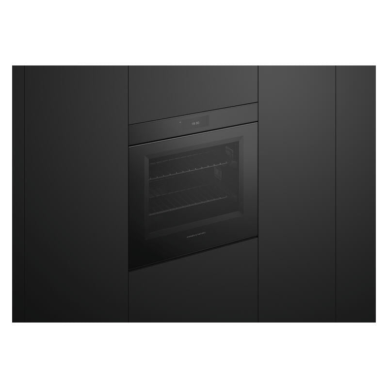 Fisher & Paykel 76cm Minial Handleless Pyrolytic Oven - Black Glass (Series 9)
