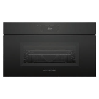 Fisher & Paykel 76cm Minimal Handleless Compact Combi-Microwave Oven - Black Glass (Series 9)