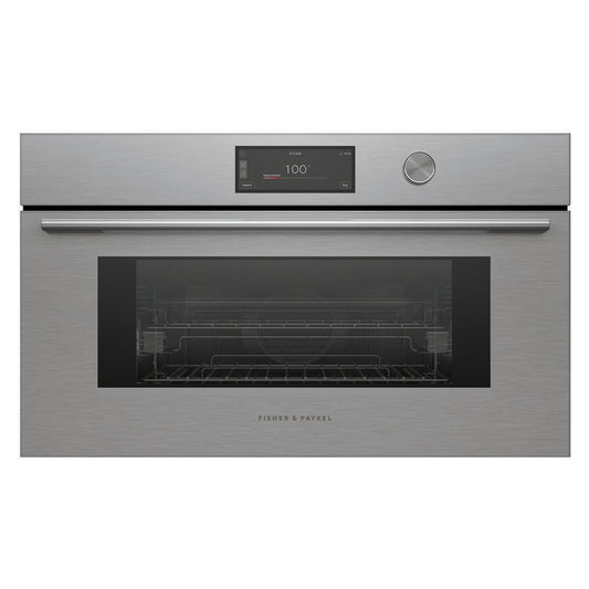 Fisher & Paykel 76cm Contemporary Compact Combi-Steam Oven - Brushed Silver Glass (Series 9)