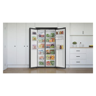 Haier 523L Side-by-Side Fridge Freezer with Water Dispenser - Black (300 Series)