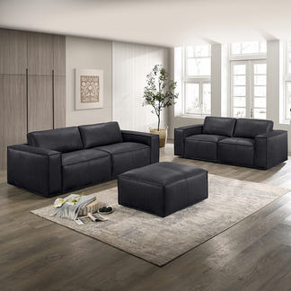 Havana Leather Foot Ottoman - Black