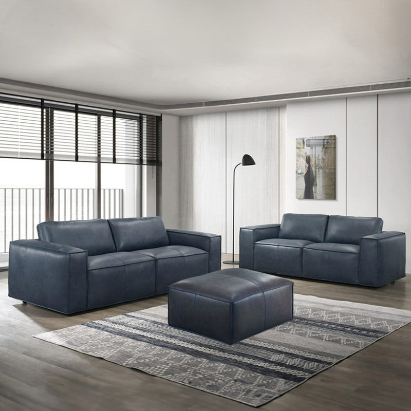 Havana Leather Foot Ottoman - Blue