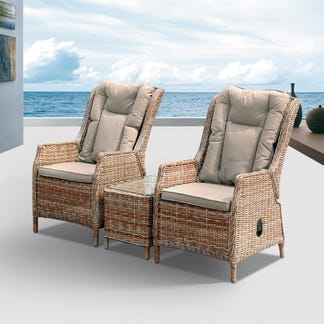 Hawaii 3 Piece Recliner Chat Set - Marina/Taupe