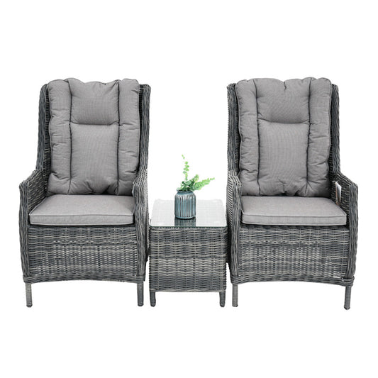 Hawaii 3 Piece Recliner Chat Set - Castle Grey/Grey