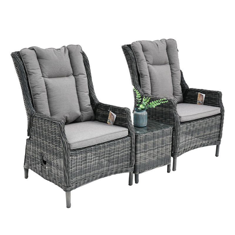 Hawaii 3 Piece Recliner Chat Set - Castle Grey/Grey