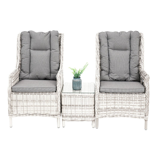 Hawaii 3 Piece Recliner Chat Set - Zen White/Grey