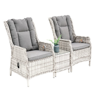 Hawaii 3 Piece Recliner Chat Set - Zen White/Grey