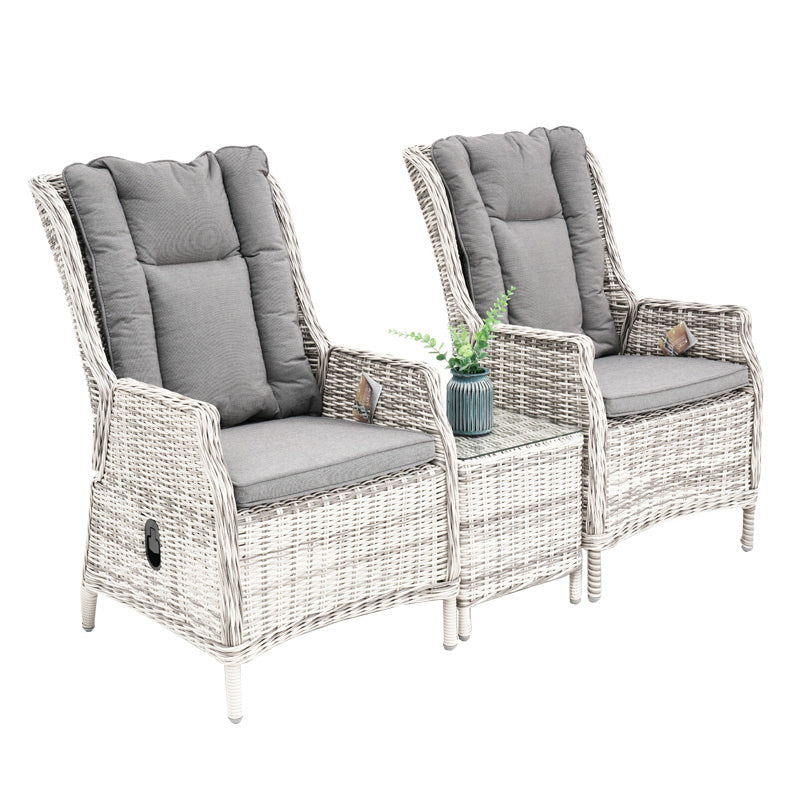 Hawaii 3 Piece Recliner Chat Set - Zen White/Grey