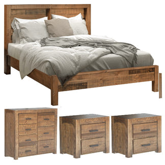 Hugo 4 Piece Queen Bedroom Suite with Tallboy - Stained Pine