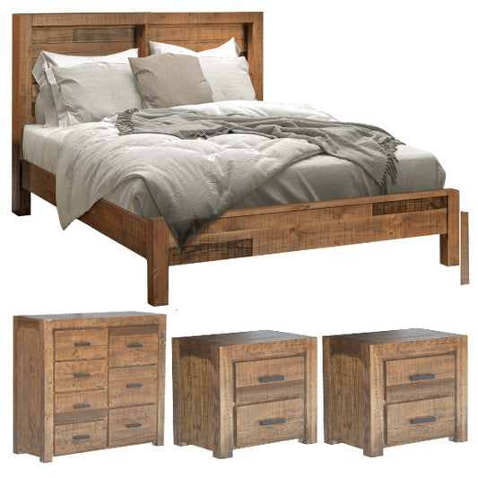 Hugo 4 Piece Queen Bedroom Suite with Tallboy - Stained Pine