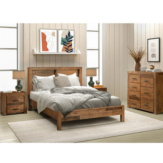 Hugo 4 Piece Queen Bedroom Suite with Tallboy - Stained Pine