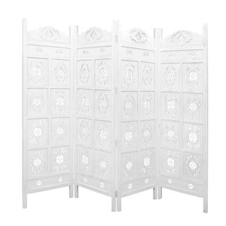 Iron Jali Carved Timber Privacy Screen - White