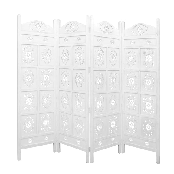 Iron Jali Carved Timber Privacy Screen - White