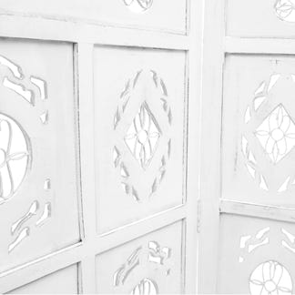 Iron Jali Carved Timber Privacy Screen - White