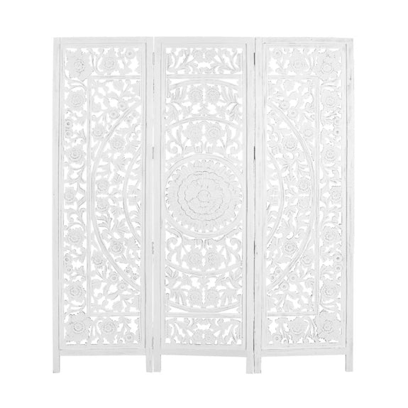 Jans Carved Timber Privacy Screen - White Antique