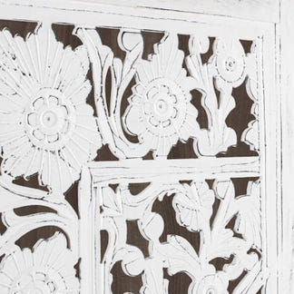 Jans Carved Timber Privacy Screen - White Antique